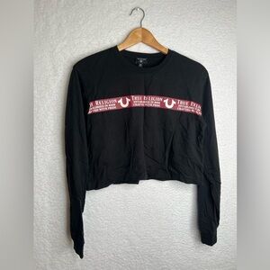 True Religion Women's Black Cropped Long Sleeve Shirt Sz S Casual Lightweight